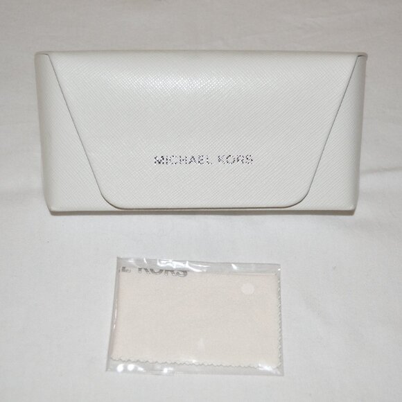 New Authentic Michael Kors Hard Sunglass Case White Saffiano w Cleaning Cloth - Picture 1 of 9